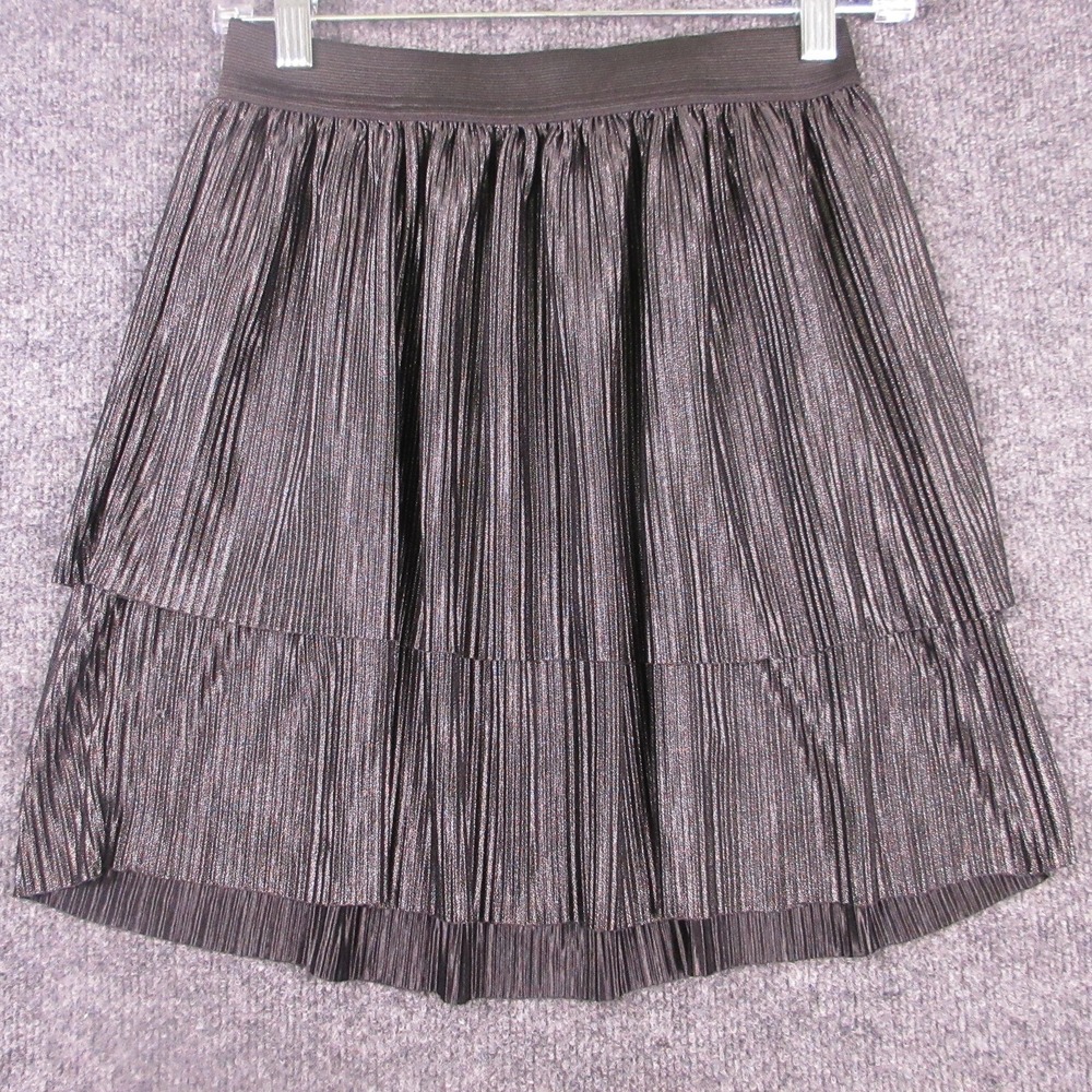 Poof Skirt Juniors Medium Black Pleated Tiered Metallic Chiffon Party Mini